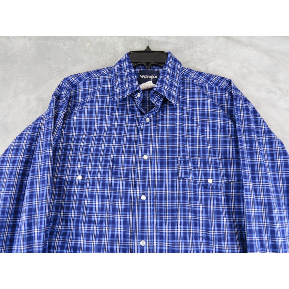 Wrangler Mens Blue Plaid Long Sleeve Snap‎ Front Western Shirt M L XL